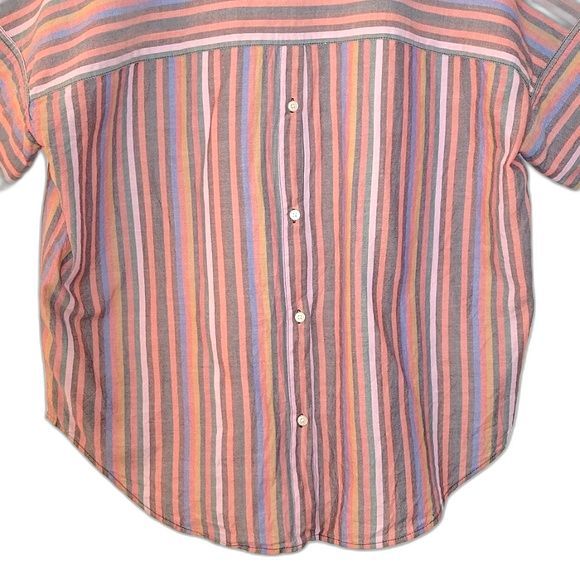 MADEWELL Courier Button Back Rainbow Stripe Boxy V-Neck Shirt size Small - Picture 9 of 12